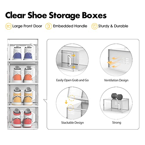 Shoe Box, 12 Pack Shoe Storage Boxes Clear Plastic Stackable, Shoe