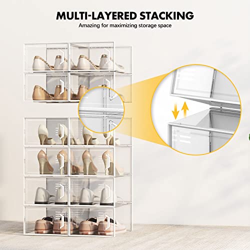 3 Layer Clear Shoe Boxes Stackable Shoe Storage Boxes Foldable Shoe Boxes  Easy Installation With Doors